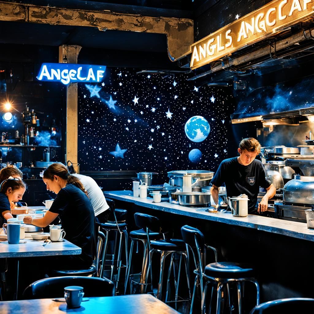 Angelic Workers in a Celestial Cafe