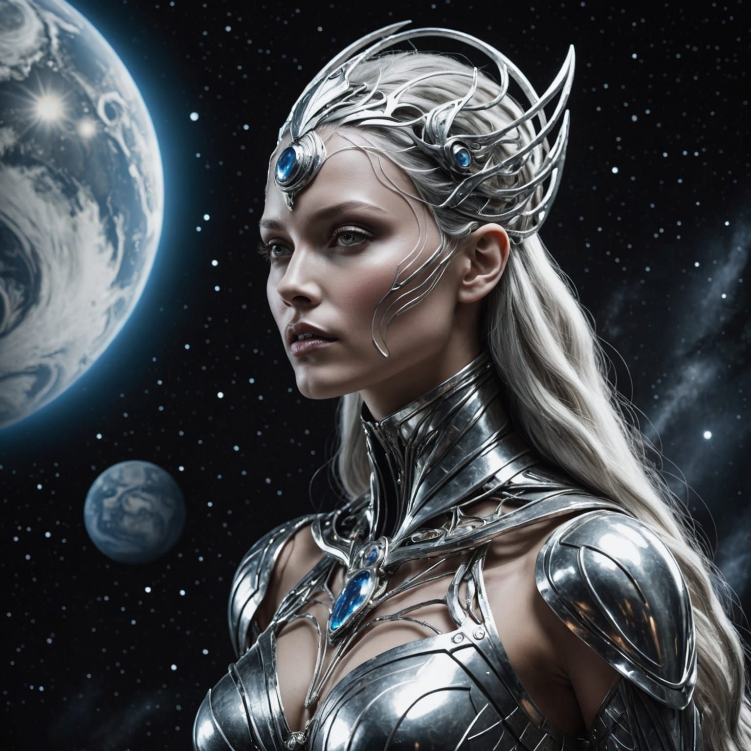 Goddess of Outer Space with Silver Skin