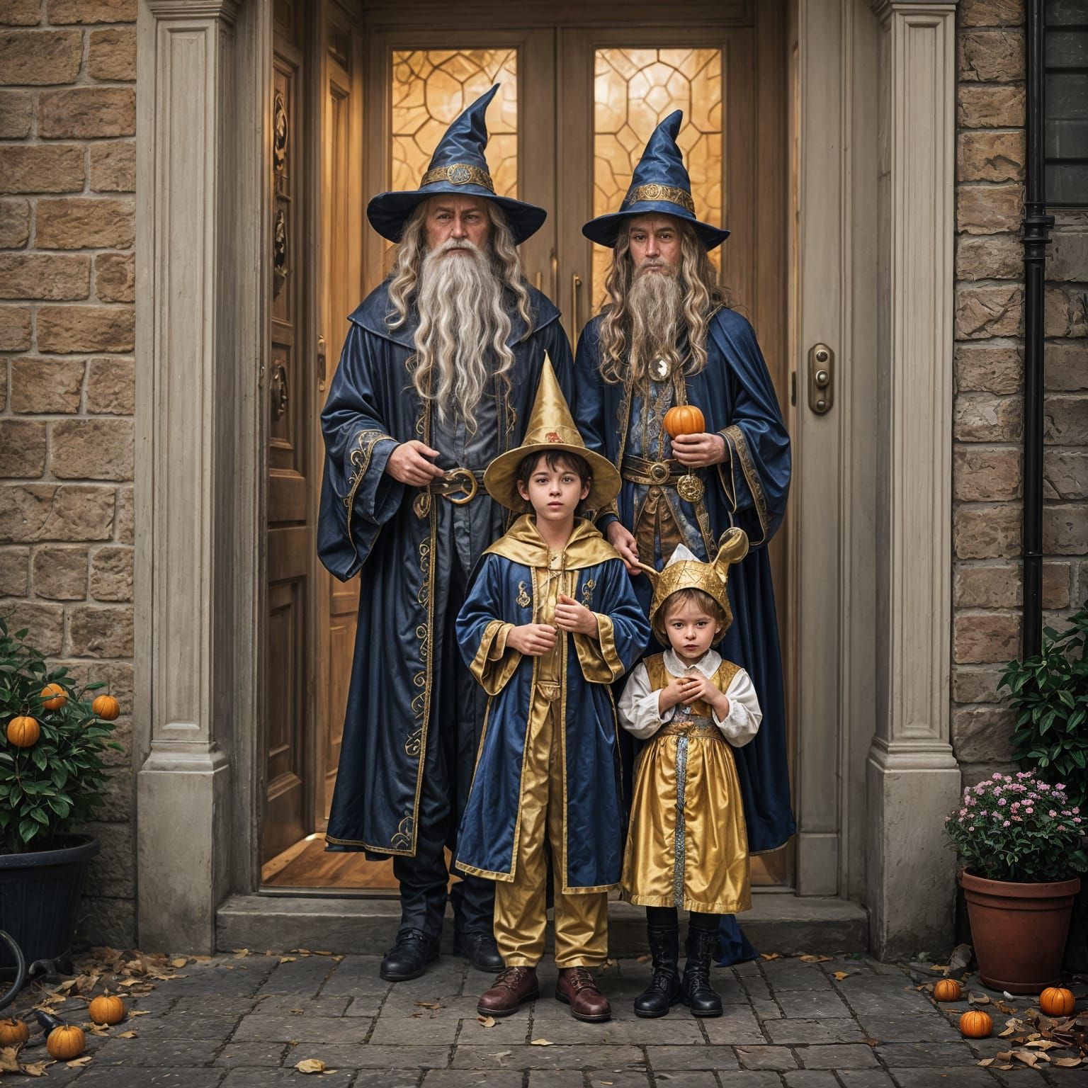 Wizard and Children Trick-or-Treating: Photorealistic Detail