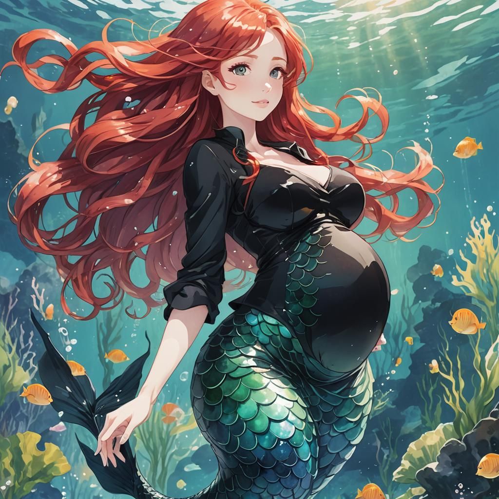Pregnant Red-Haired Mermaid in Anime Key Visual