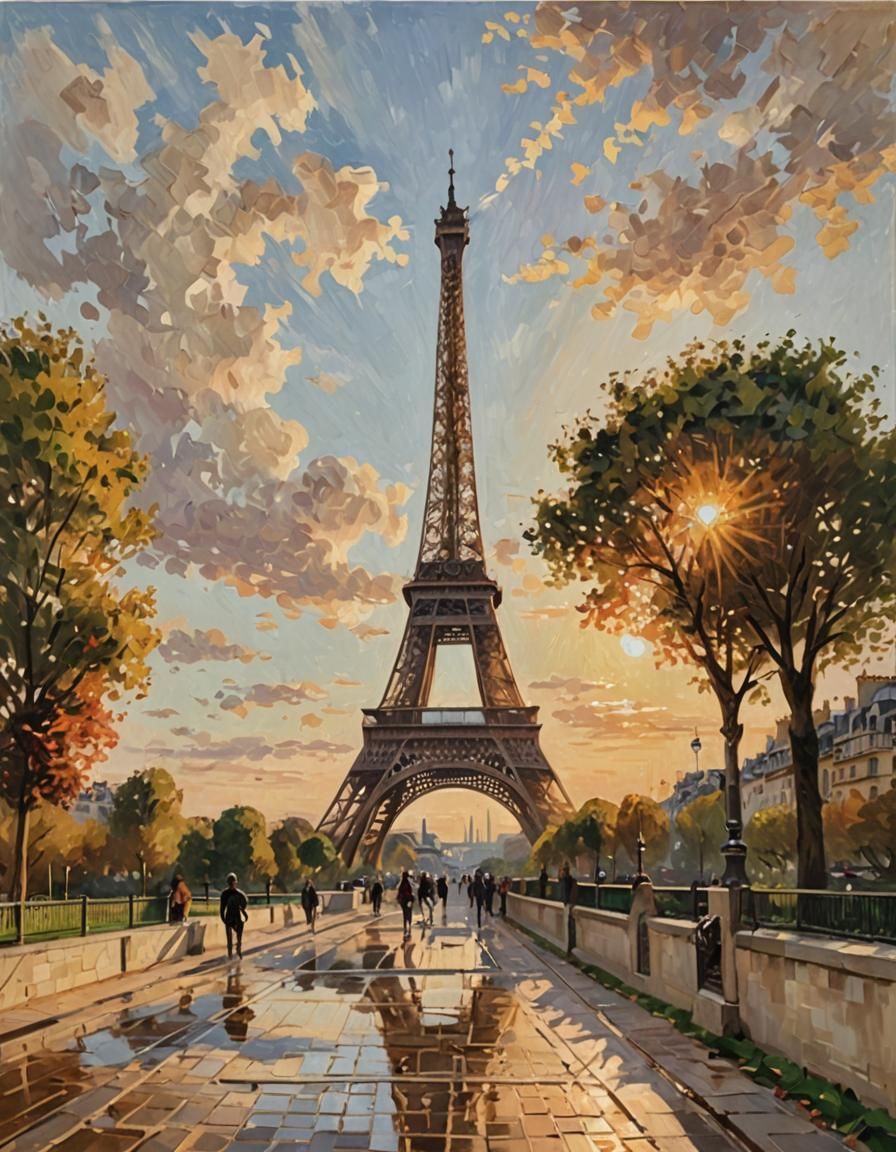 Impressionist Eiffel Tower in Golden Light