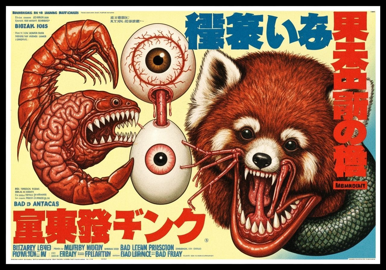 Bizarre Mutant Horror Movie Poster in 1950s Style