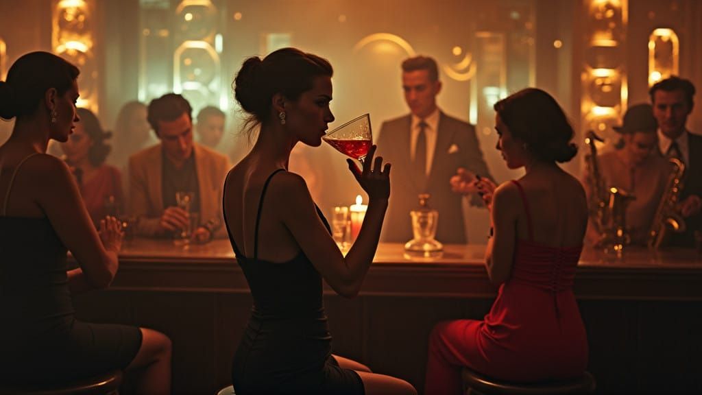 Sophisticated Women Enjoy Jazz in 1930s Berlin Nightclub