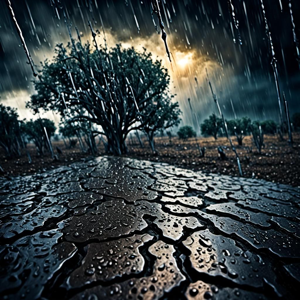 Rain Breaks Drought: Hyperrealistic, High-Resolution Image
