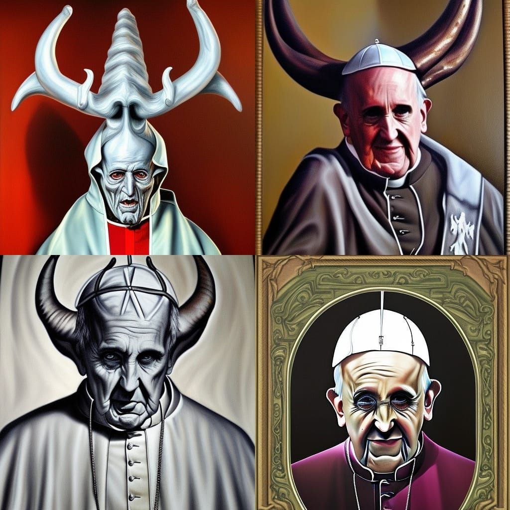 Hyperrealistic Painting: Evil Pope with Luciferian Artifacts