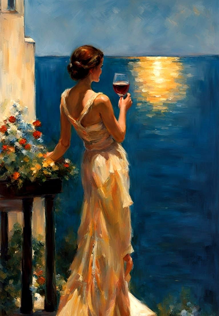 Beautiful Young Woman in Greek Villa Setting