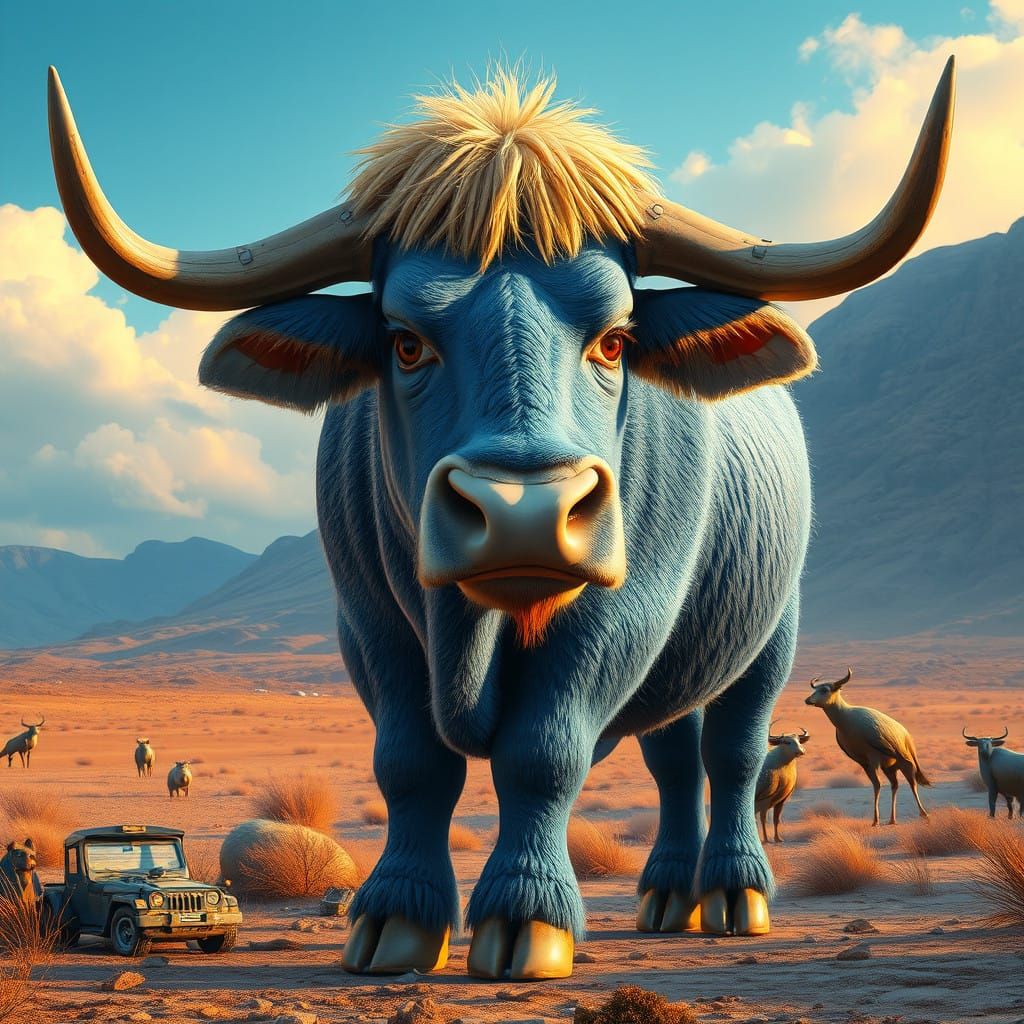 Majestic Blue Ox in Dramatic Lighting