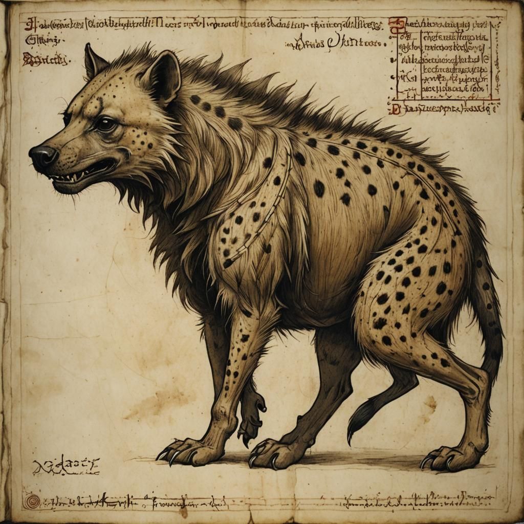 Hyena in Leonardo da Vinci Style Bestiary