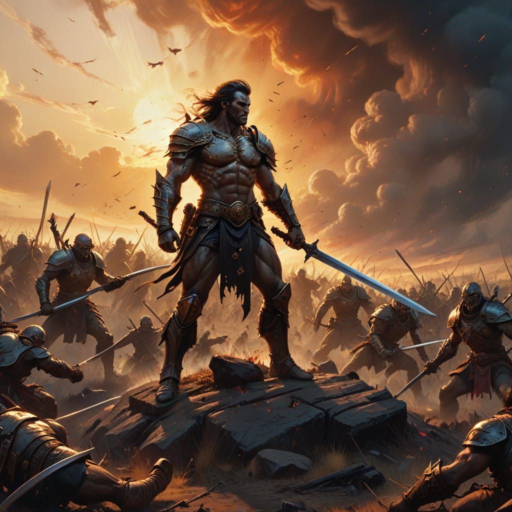 Epic Battle in a Desolate Landscape