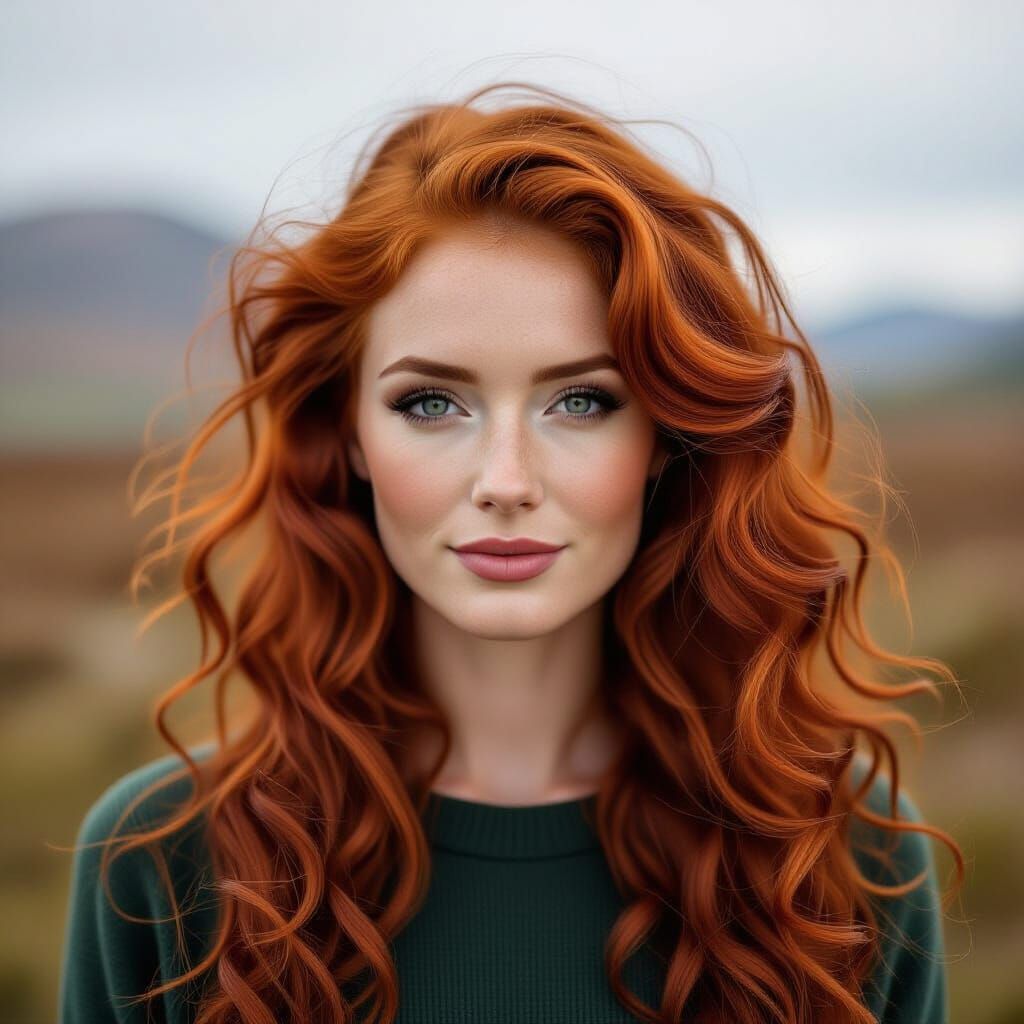 Beautiful Scotland Woman with Striking Red Curly Hair