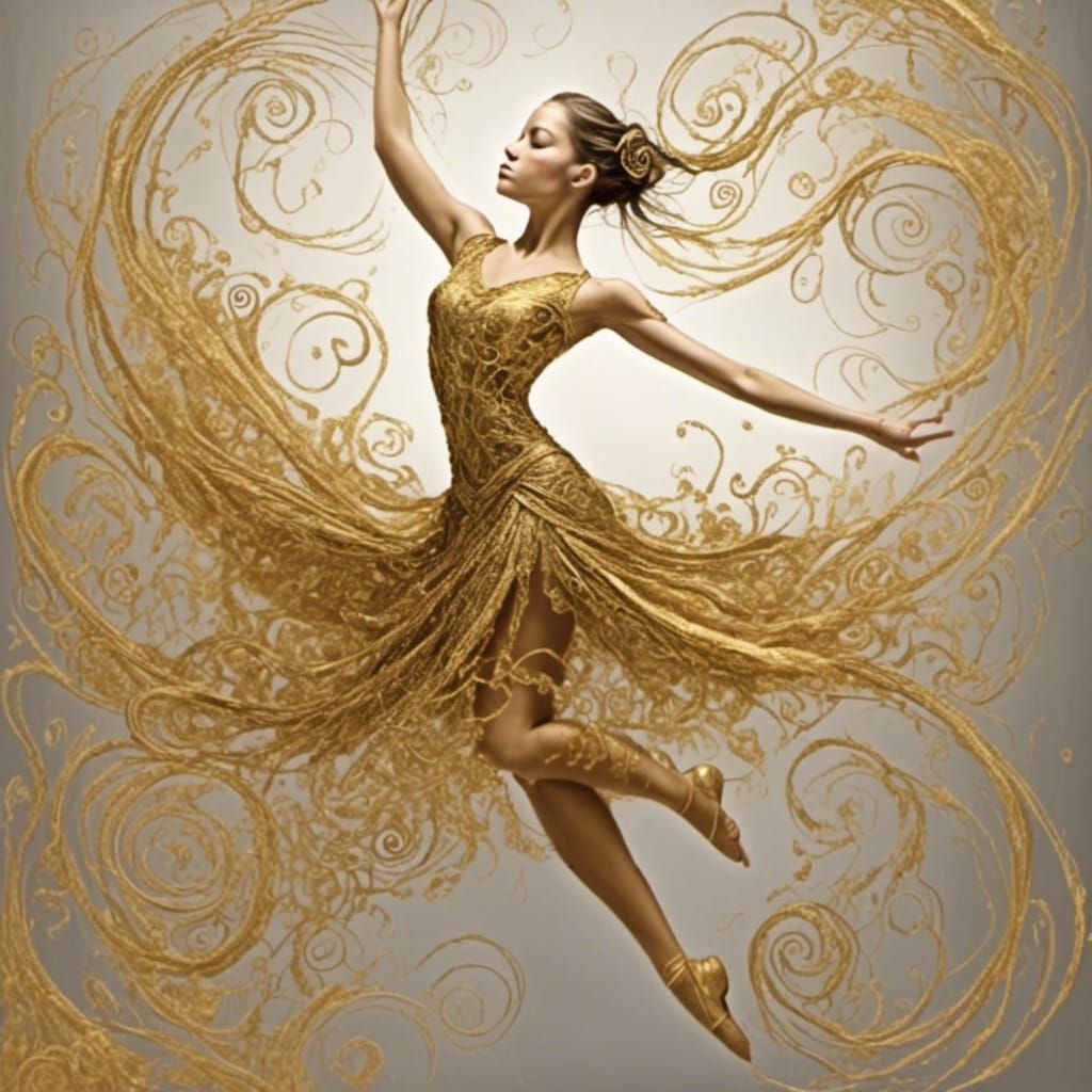 Golden Filigree Dancer Balancing on One Toe