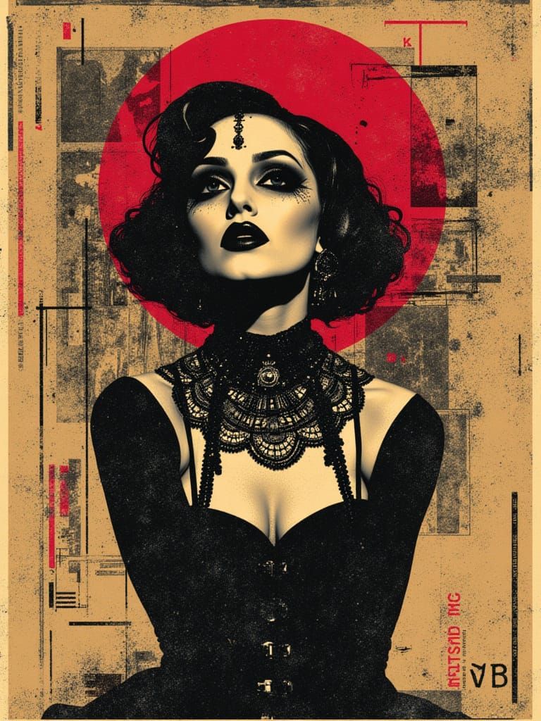 Atomic Age Kitsch Poster with Fractured Portrait