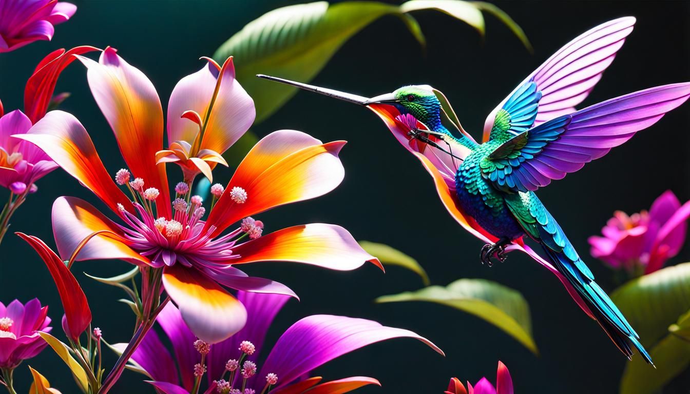 Metal Flower and Hummingbird Fantasycore Artwork