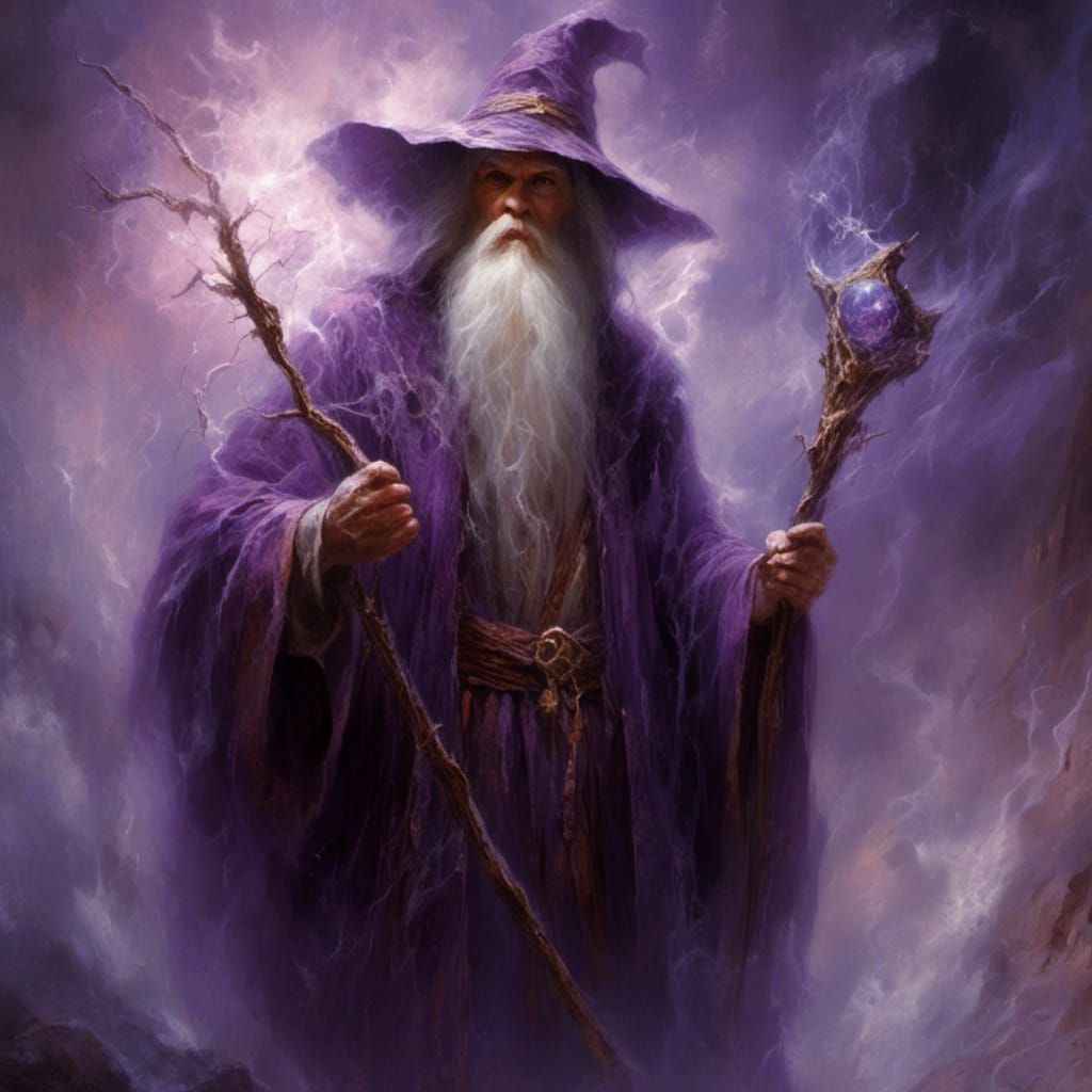 Ethereal Wizard with Staff in Macabre Style