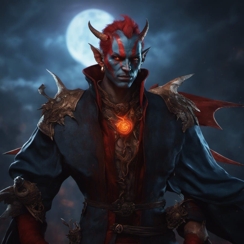 Winged Tiefling Warlock Portrait in Detailed Fantasy Art