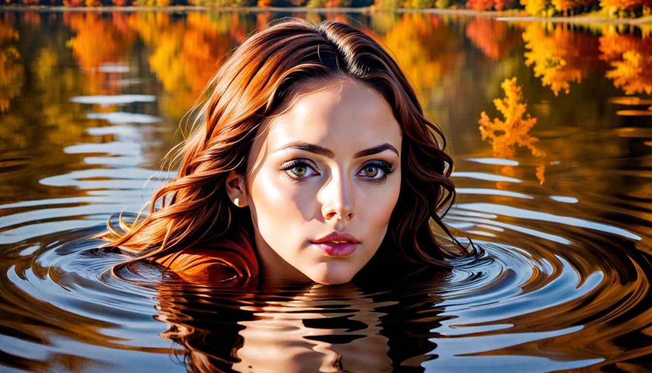 Autumn Lake Swim: Hyperdetailed Fine Art