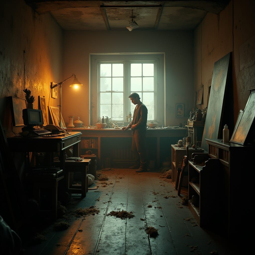 Cinematic Artist Studio With Dramatic Lighting