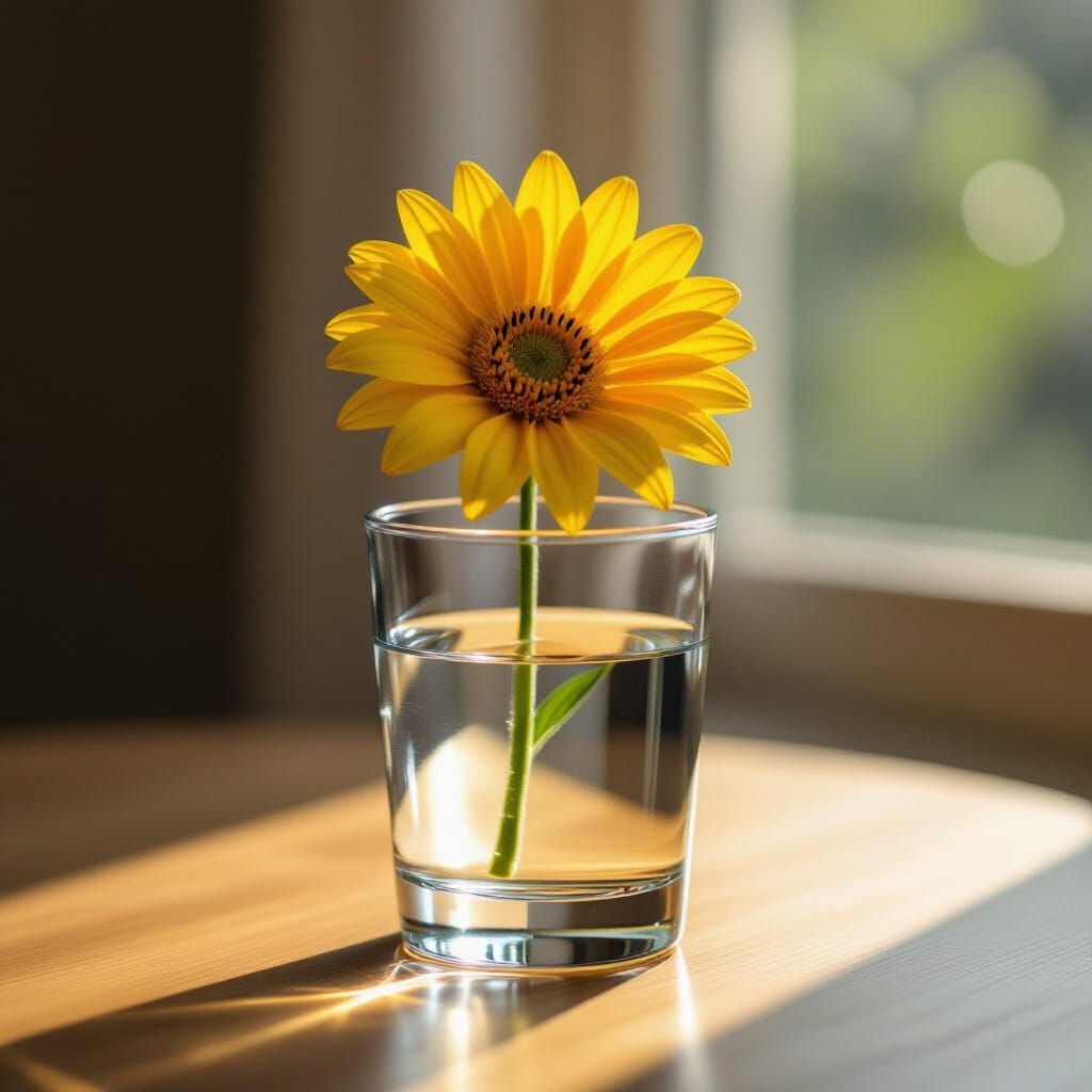 Single Yellow Flower in Water, Minimalist Serenity