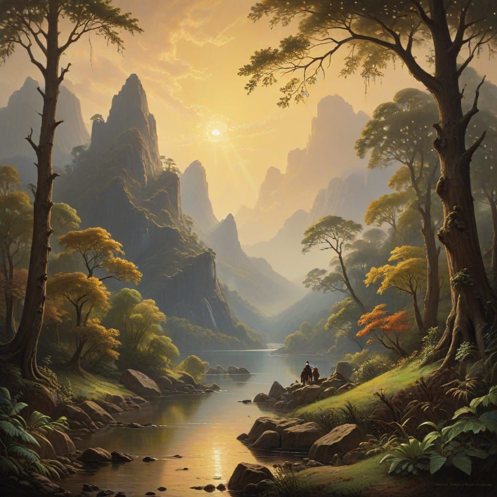 Enchanted Forestscape in Golden Light by Old Masters Traditi...