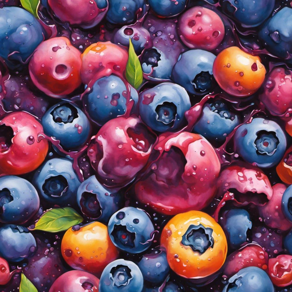 Blueberries in Graffiti Splash Art Style