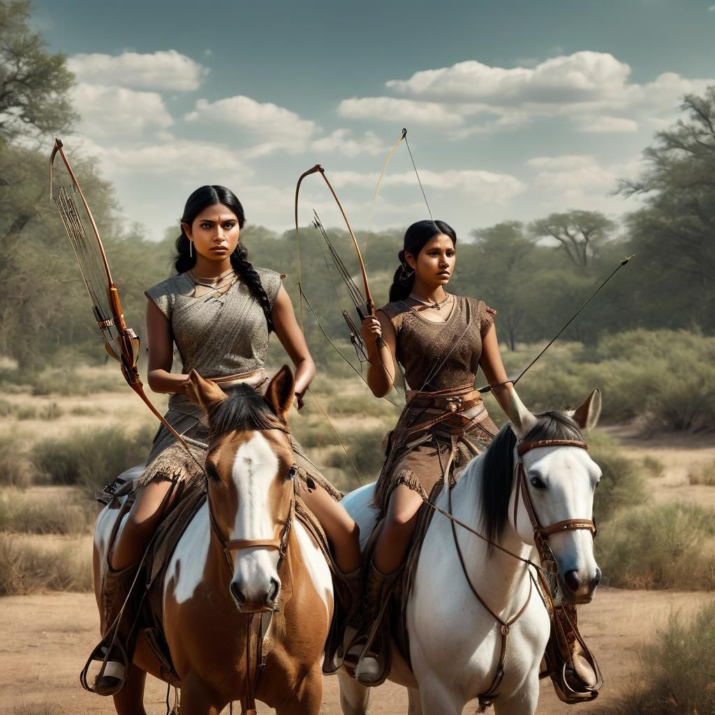 Indian American Girls Practice Archery on Horseback