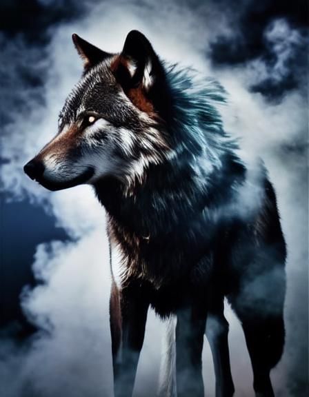 Ethereal Smoke Wolf Double Exposure Silhouette