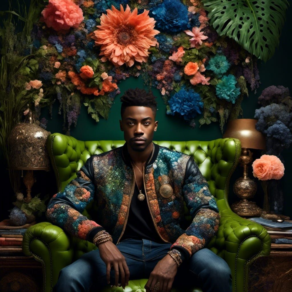 Handsome Man in African Print Leather Bomber