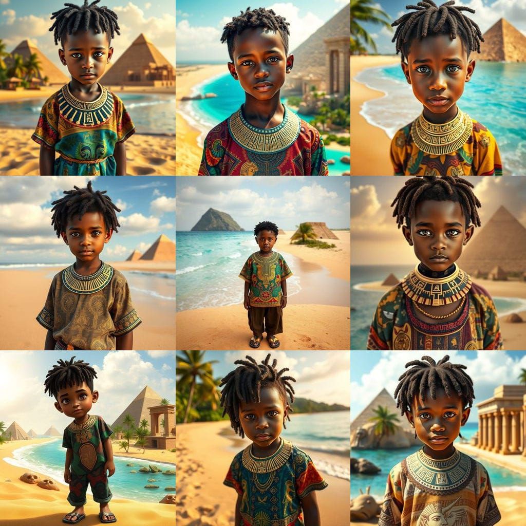 Hyper-Realistic Portrait of a Young Boy with Jamaican and Eg...