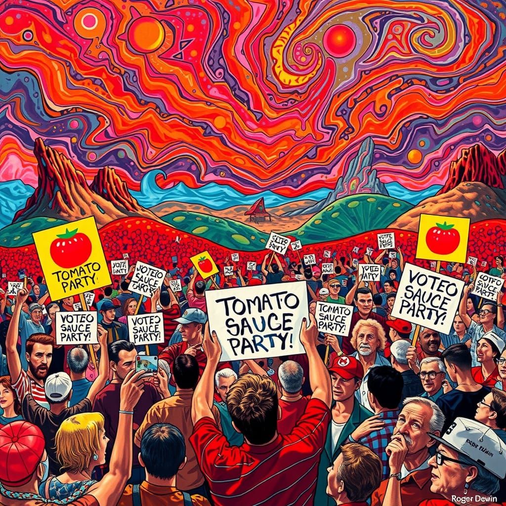 Election Day Rally in a Dreamlike Futuristic Landscape