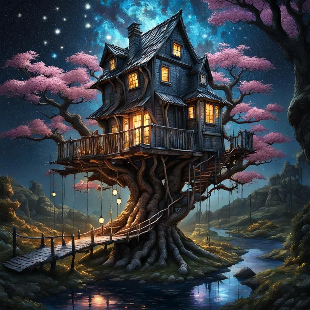 Lush Purple Glasshouse Interior at Night