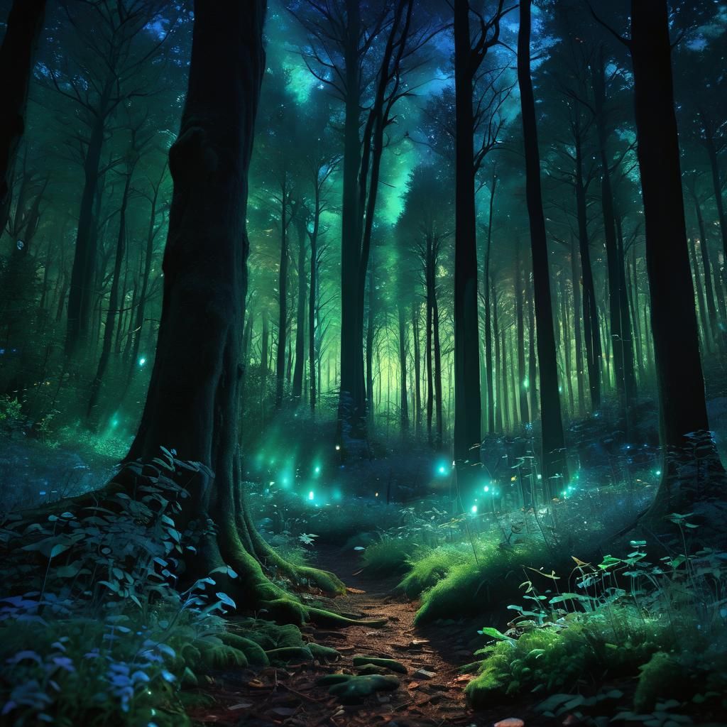 Surreal Bioluminescent Anomaly in Shimmering Woods