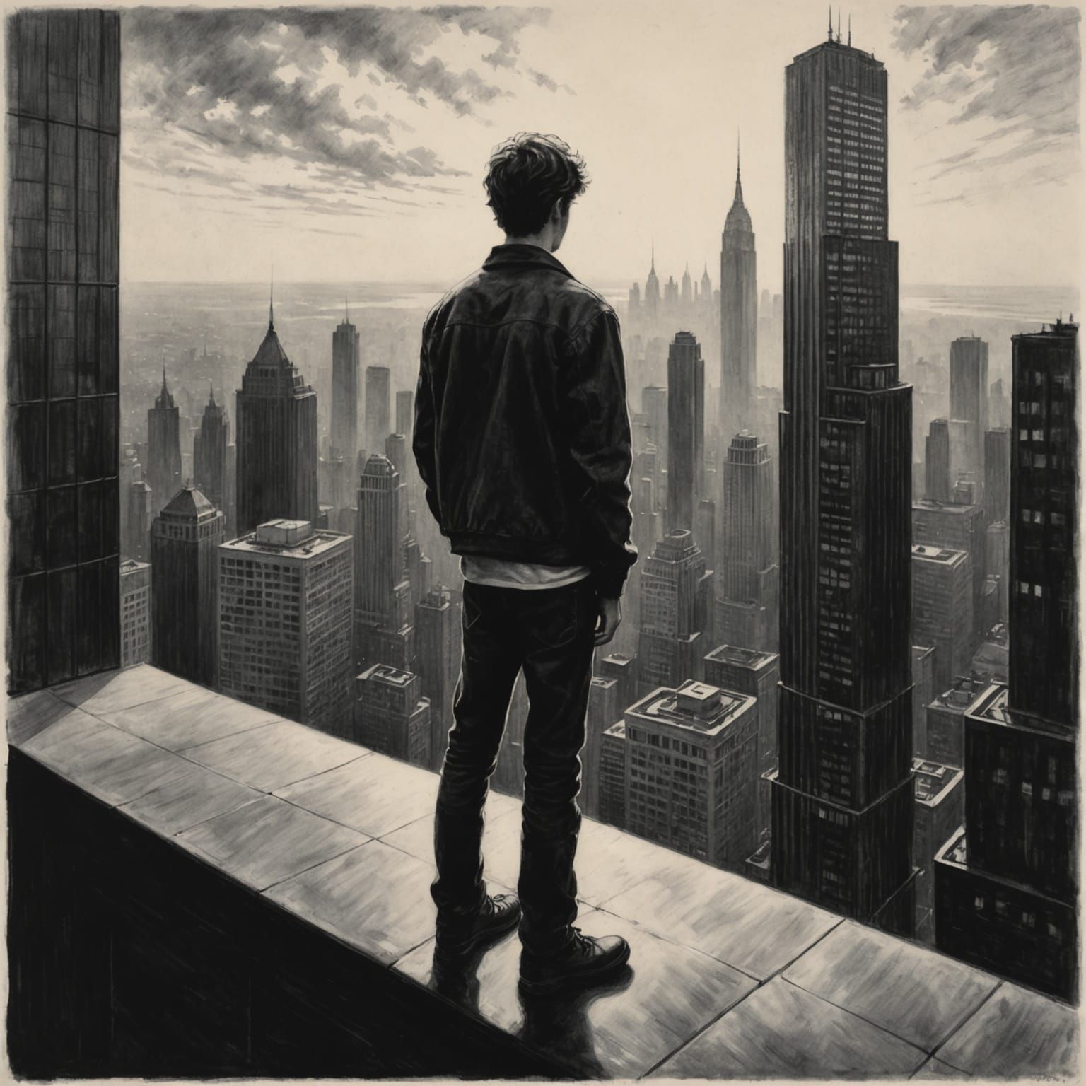 Impressionist Teenager on Skyscraper Edge