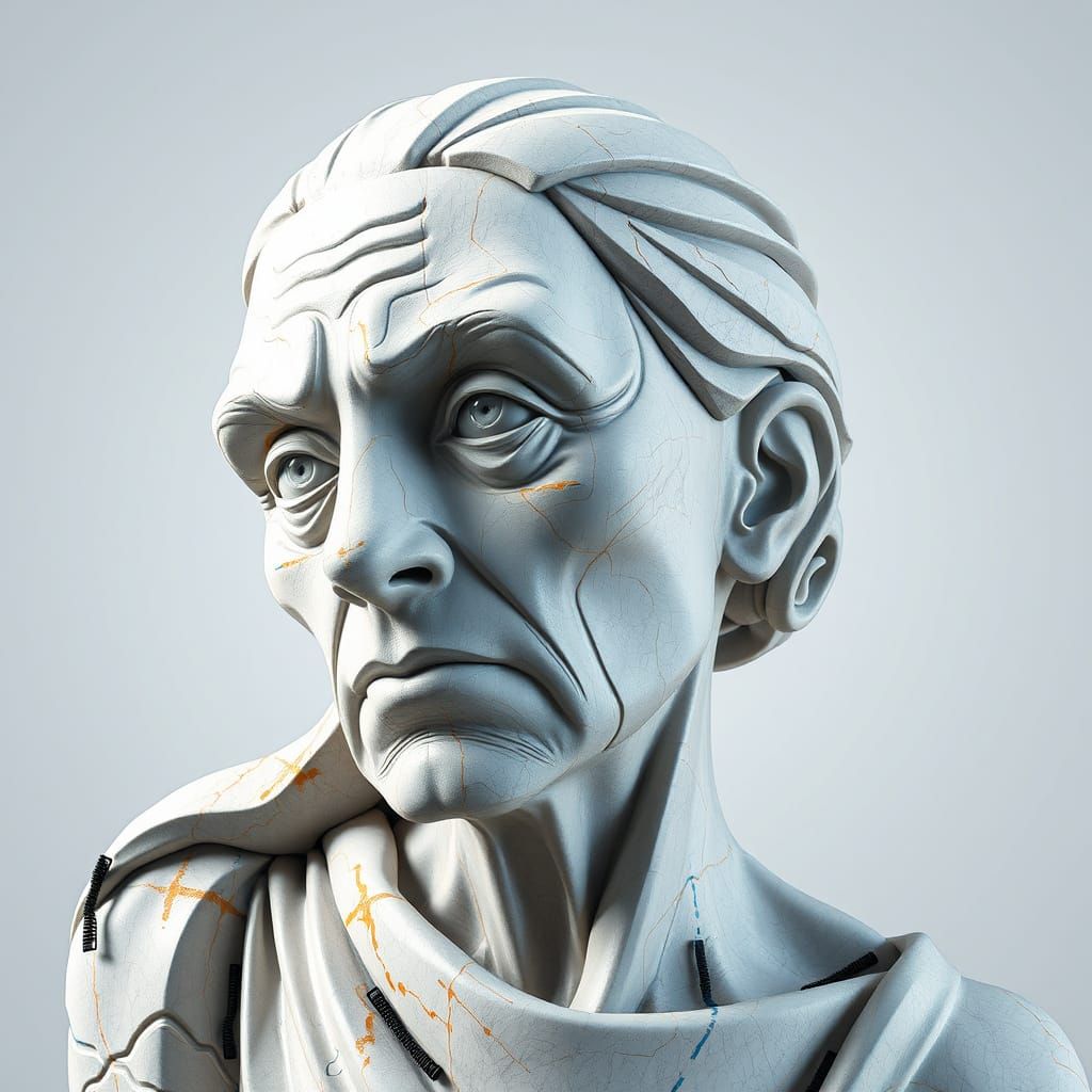 Fantastical Brutalist Statue in White Quartz