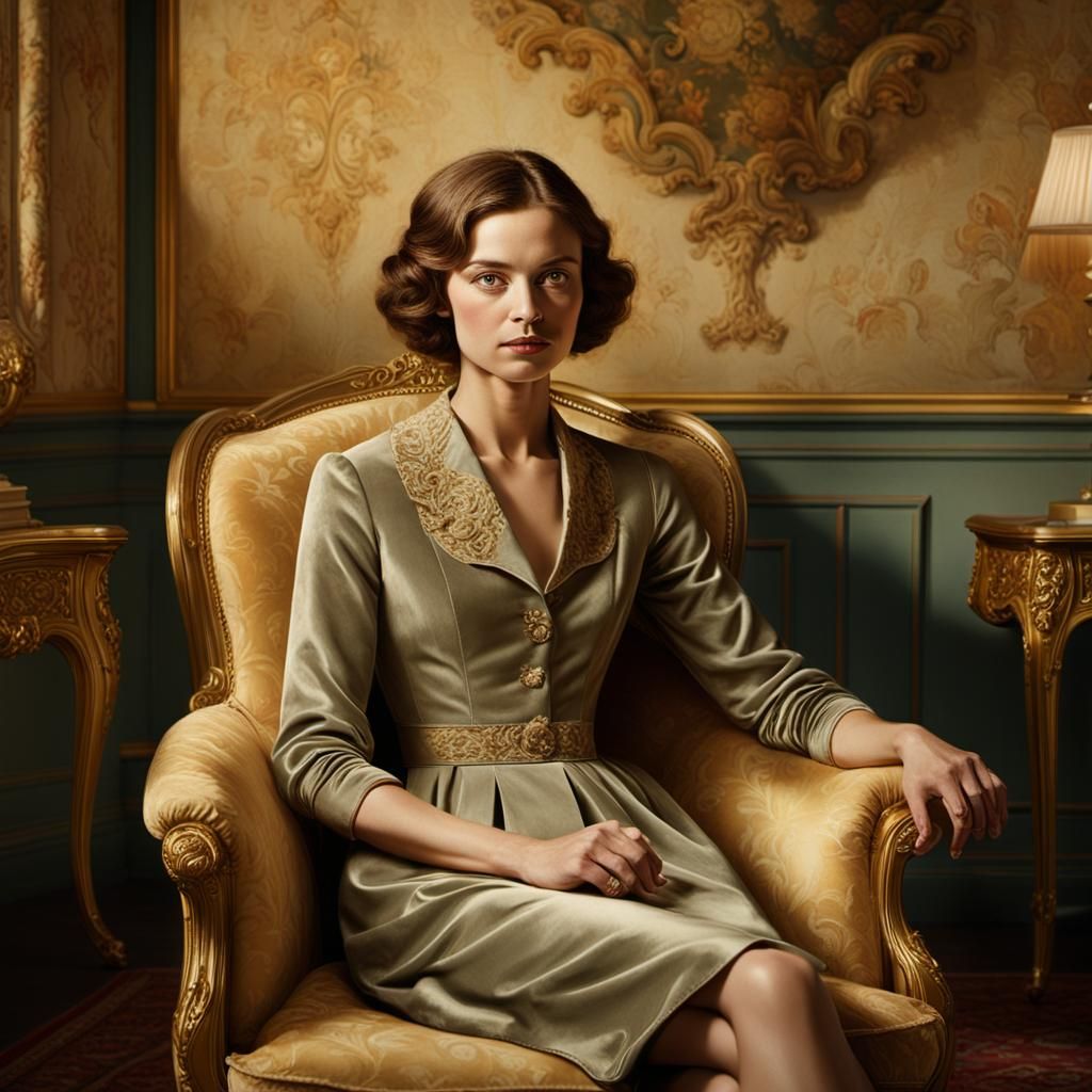 Elegant Woman in Armchair: American Realism Portrait