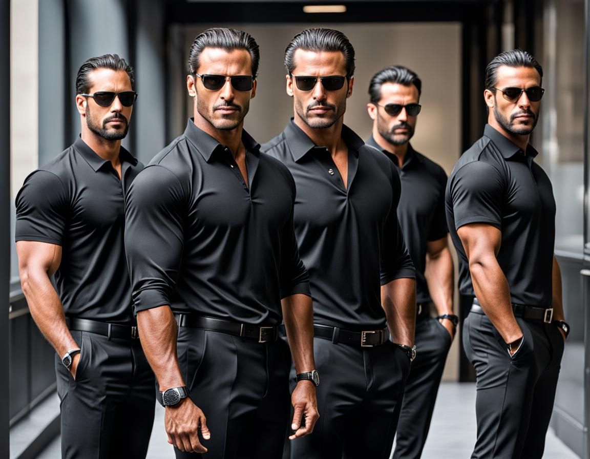 Young Lawyer and Security Man in Black Shirts