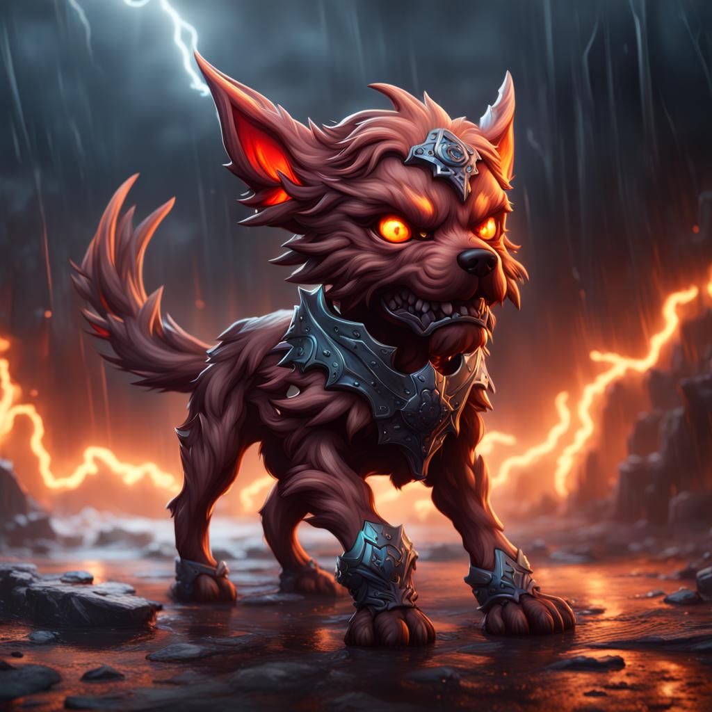 Chibi Thunderstorm Hellhound Fantasy Concept Art