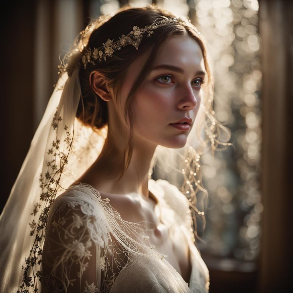 <lora:TexturedFlux:1.0> A divine bride dressed in a glamorou...