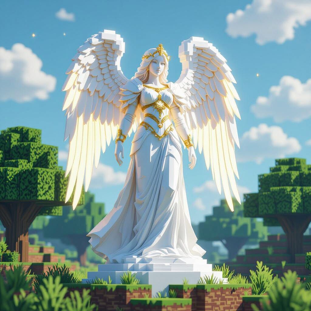 Majestic Angel Statue in Minecraft Landscape