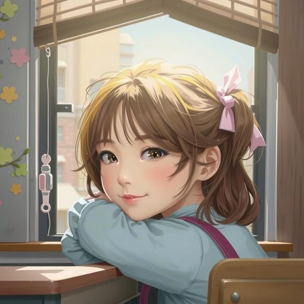 Cheerful Girl with Rosy Cheeks in Digital Art Style