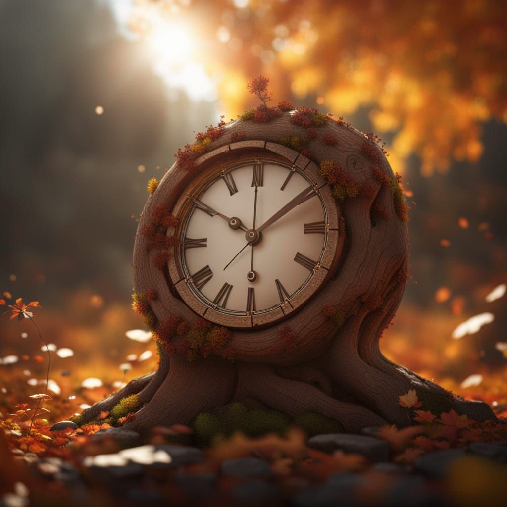Autumnal Tree Clock in a Photorealistic Style