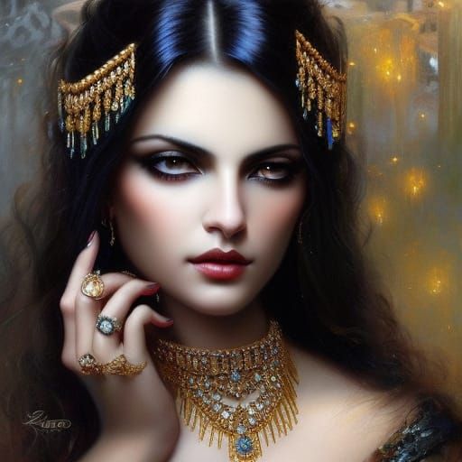 Woman Bleeding Sapphires: Macabre Digital Art