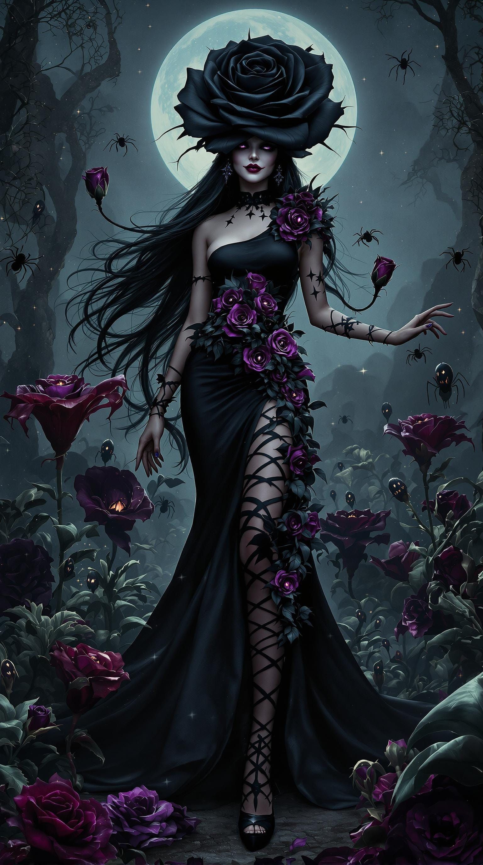 Gothic Rose Goddess in Haunted Garden