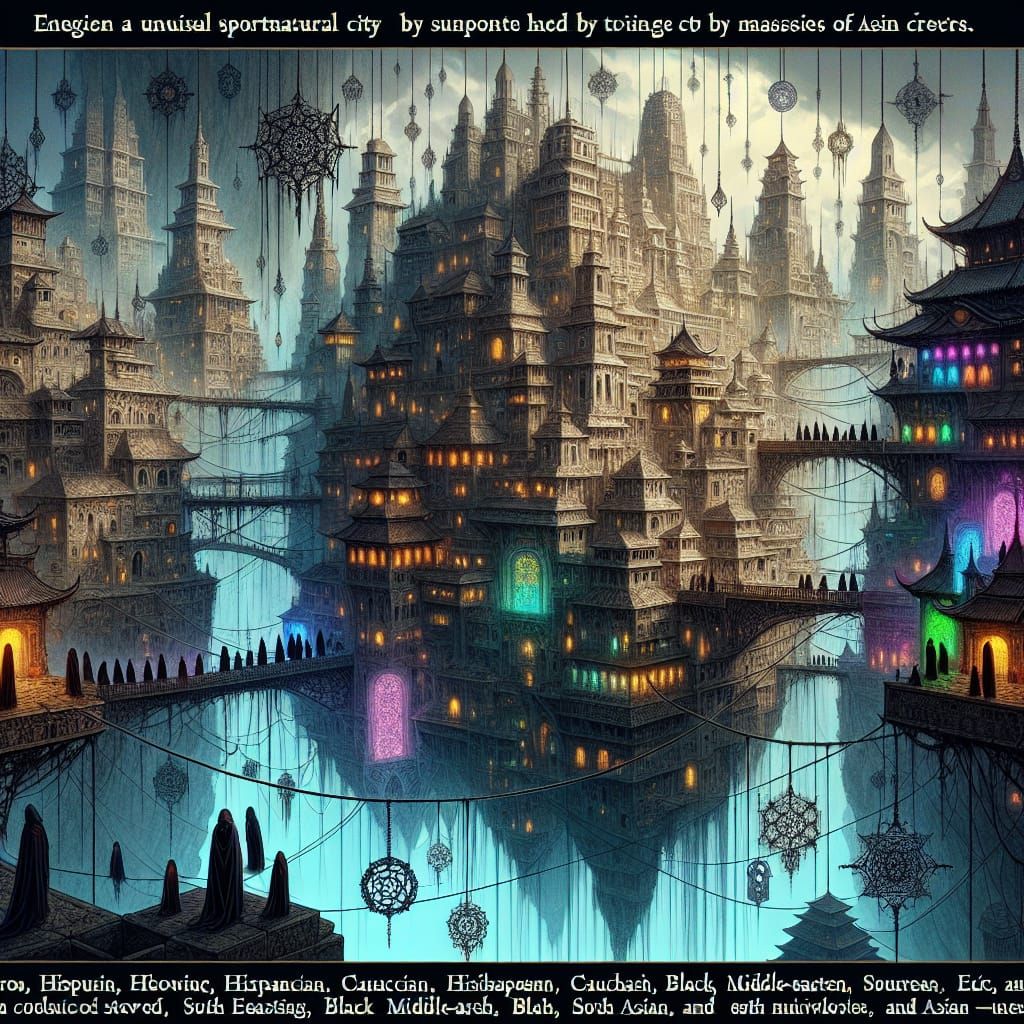 Supernatural Asian City Suspended by Spider Webs