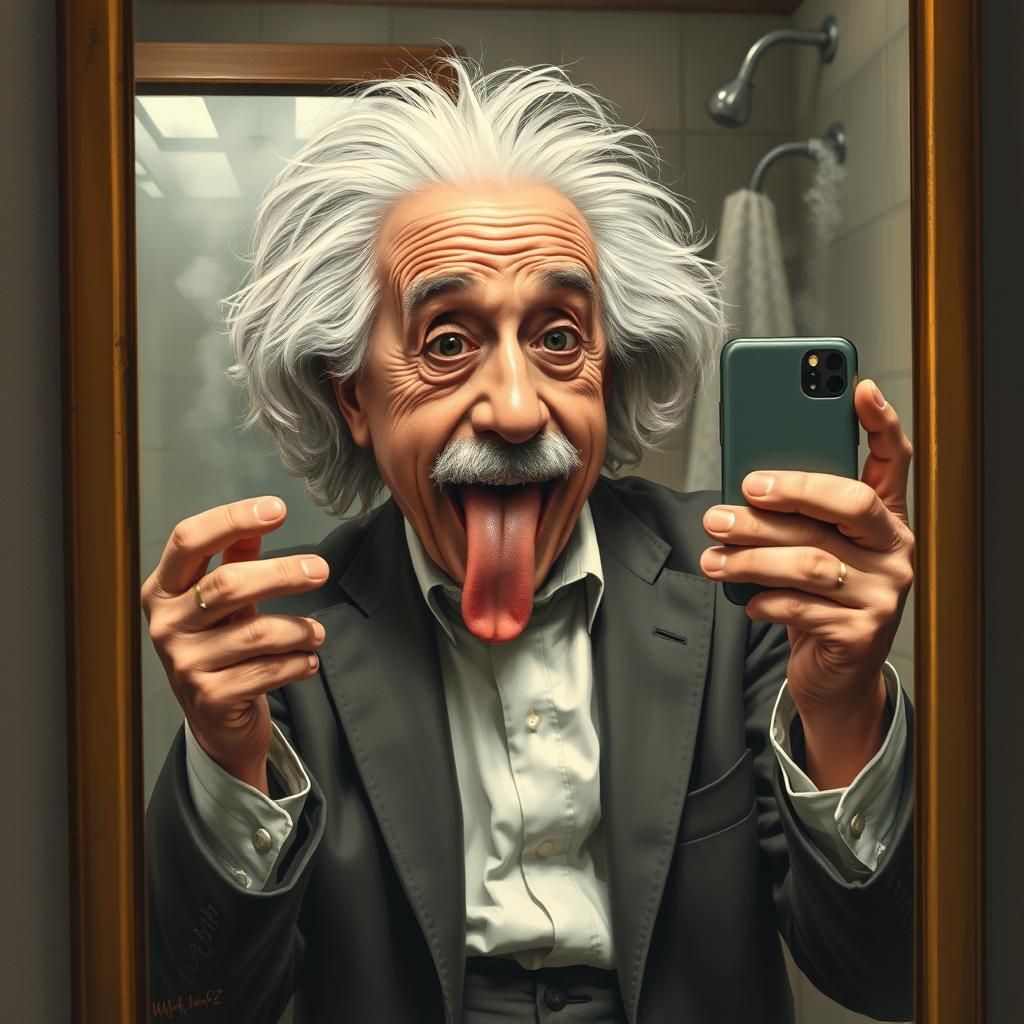 Einstein Selfie with Comical Expression