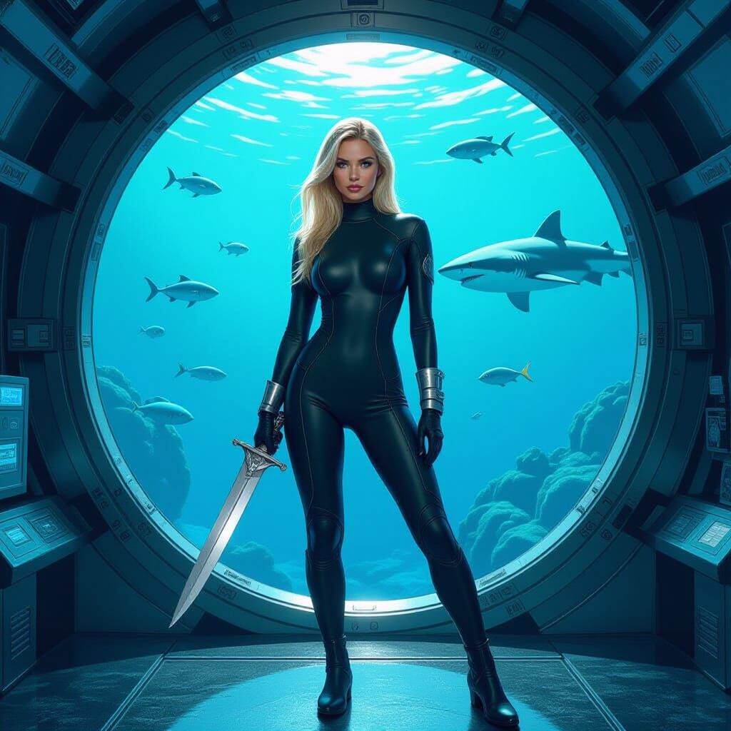 Futuristic Blonde in Underwater Base, Sci-Fi Style