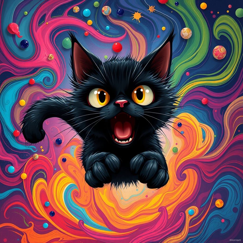 Futuristic Black Cat in Surreal Splashes of Color