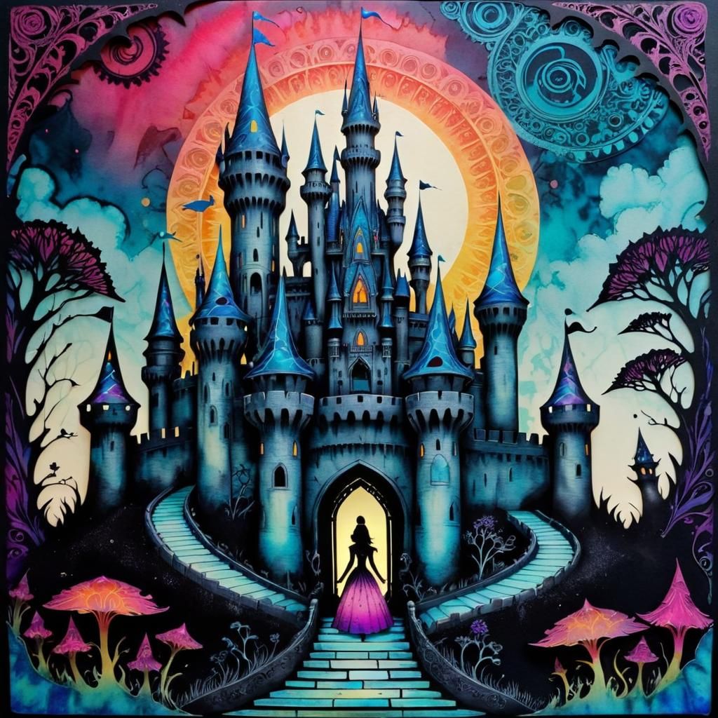 Psychedelic Fantasy Castle with Princess
