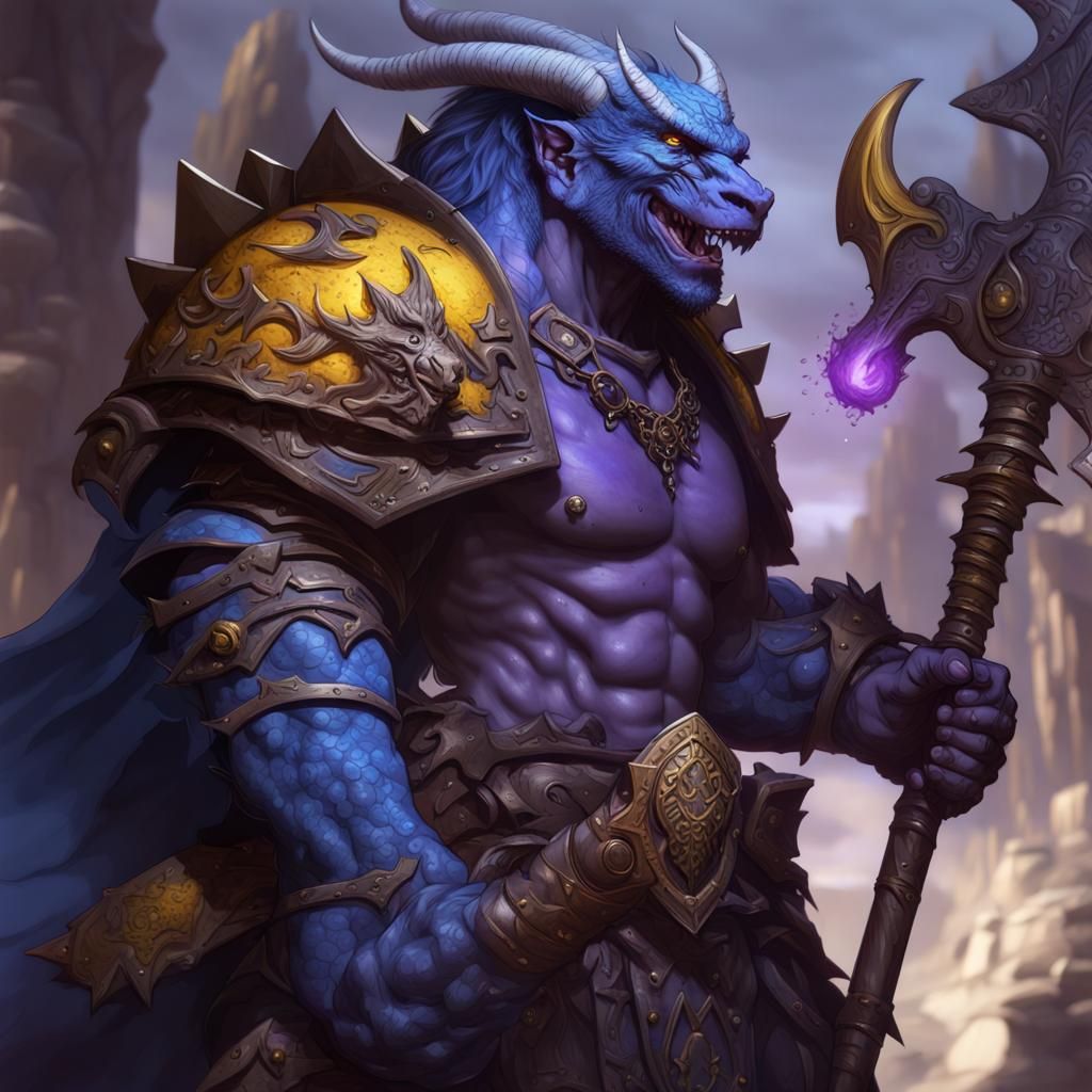 Blue Dragonborn Barbarian: Dark Fantasy Concept Art