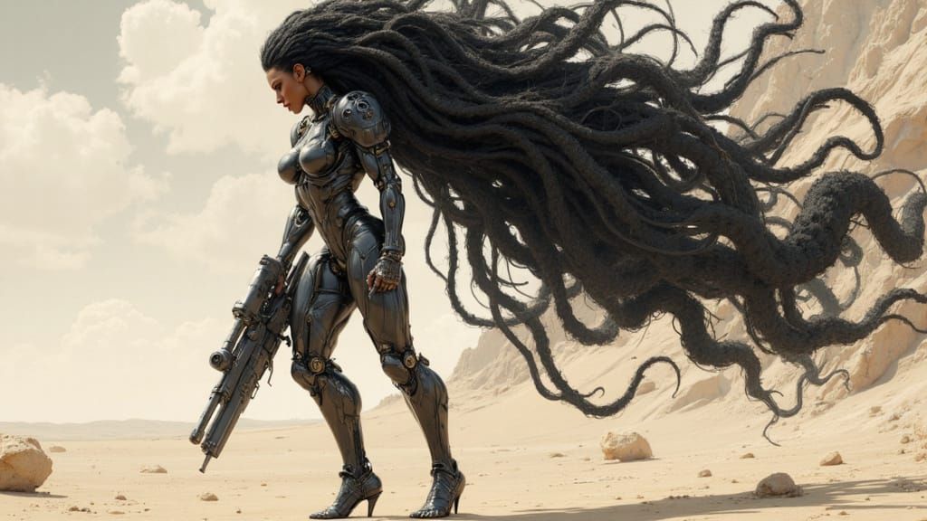 Atomic Aftermath Cyborg Woman in Retro-Futuristic Desert