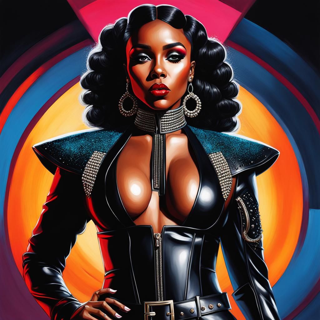 Janelle Monae Portrait in Leather Outfit, Digital Art